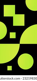 Abstract black background with bright green geometric elements.
