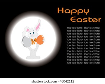 abstract black background with bunny holding eggs and sample text