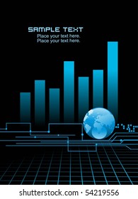 abstract black background with business graph, globe