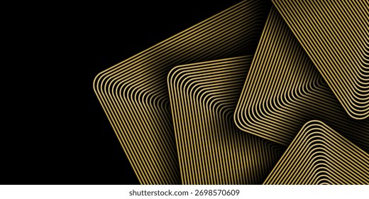 Fundo preto abstrato com padrão de linha quadriculado. Textura da linha de ouro preto. Design criativo moderno brilhante preto e linha de gradiente de ouro. Adequado para papel de parede, pano de fundo, banner, cartaz.	