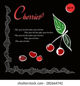 Abstract black background with cherry berry and contains space for your text. 