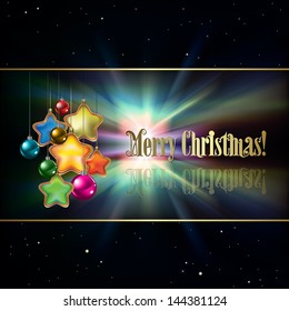 Abstract black background with Christmas decorations and stars