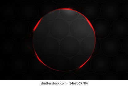 Abstract black background with circle frame transparent glass effect a combination with light neon border. Layer layout space on for text and background design