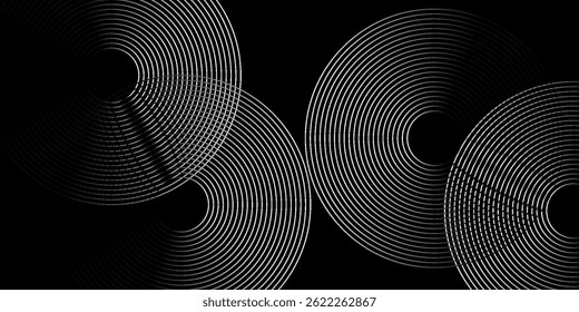 Abstract black background with circle line pattern. Metal line texture. Modern shiny black gradient lines creative design. Suitable for wallpapers, backgrounds, banners, posters. vector
