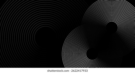 Abstract black background with circle line pattern. Metal line texture. Modern shiny black gradient lines creative design. Suitable for wallpapers, backgrounds, banners, posters. vector
