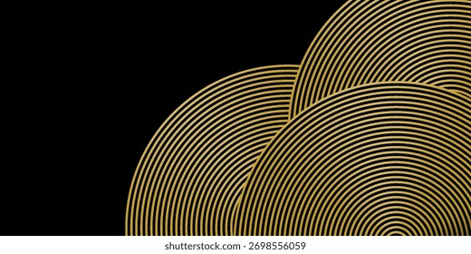 Abstract black background with circle line pattern decoration. Background concept with luxurious and shiny gold line texture. Eps10