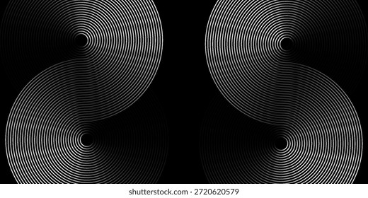 Fondo negro Abstractas con patrón de línea circular. Textura de línea metálica. Diseño creativo de líneas degradadas negras brillantes modernas. Adecuado para Fondos de pantalla, fondos, Anuncios, carteles. Vector