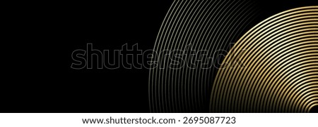 Abstract black background with circle line pattern decoration. Background concept with luxurious and shiny gold line texture. Modern and futuristic design for banner, wallpaper, and poster. VOL. 5