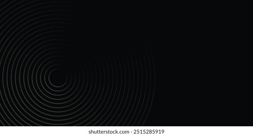 Abstract black background with circle lines pattern. Black metal lines texture. Modern shiny black and gray gradient lines creative design. 