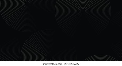 Abstract black background with circle lines pattern. Black metal lines texture. Modern shiny black and gray gradient lines creative design. 