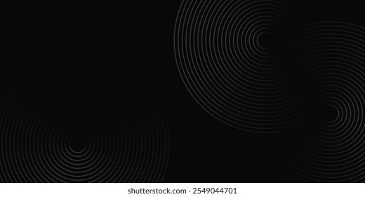 Abstract black background with circle lines pattern. Black metal lines texture. Modern shiny black and gray gradient lines creative design. 