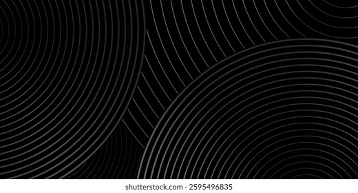Abstract black background with circle lines pattern. Black metal lines texture. Modern shiny black and gray gradient lines creative design. Suit for wallpaper,