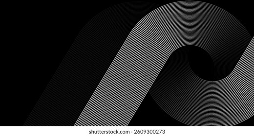 Abstract black background with circle lines pattern. Black metal lines texture. Modern shiny black and gray gradient lines creative design. Suit for wallpaper, backdrop, banner, poster.