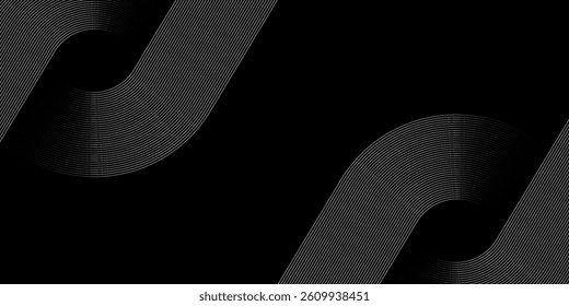 Abstract black background with circle lines pattern. Black metal lines texture. Modern shiny black and gray gradient lines creative design. Suit for wallpaper, backdrop, banner, poster.
