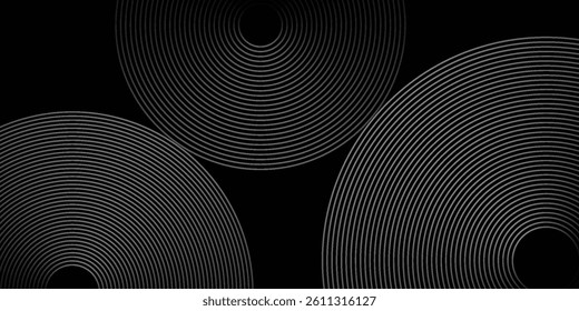 Abstract black background with circle lines pattern. Black metal lines texture. Modern shiny black and gray gradient lines creative design. Suit for wallpaper, backdrop, banner, poster.