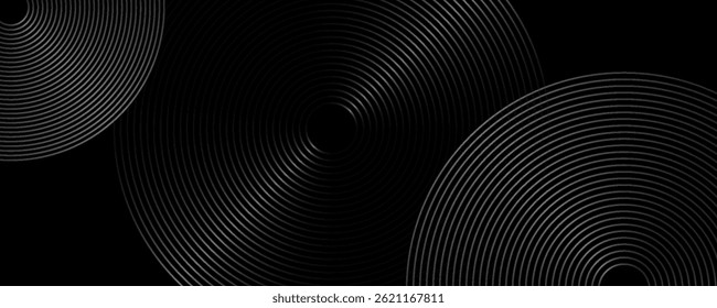Fondo negro Abstractas con patrón de líneas circulares. Textura de líneas de metal negro. Diseño creativo de líneas degradadas modernas y brillantes en negro y gris. Traje para el Fondo de pantalla, telón de fondo, Anuncio, cartel. eps10