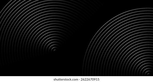 Fondo negro Abstractas con patrón de líneas circulares. Textura de líneas de metal negro. Diseño creativo de líneas degradadas modernas y brillantes en negro y gris. Traje para el Fondo de pantalla, telón de fondo, Anuncio