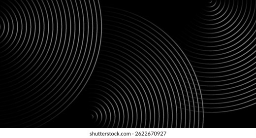 Abstract black background with circle lines pattern. Black metal lines texture. Modern shiny black and gray gradient lines creative design. Suit for wallpaper, backdrop, banner