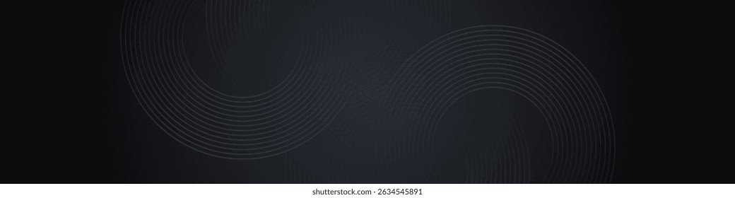 Abstract black background with circle lines pattern. Black metal lines texture. Modern shiny black and gray gradient lines creative design. Suit for wallpaper