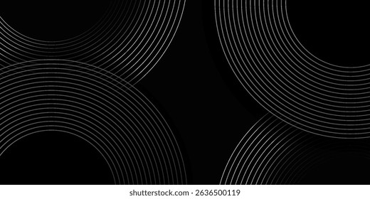 Abstract black background with circle lines pattern. Black metal lines texture. Modern shiny black and gray gradient lines creative design. Suit for wallpaper, backdrop, banner, poster.