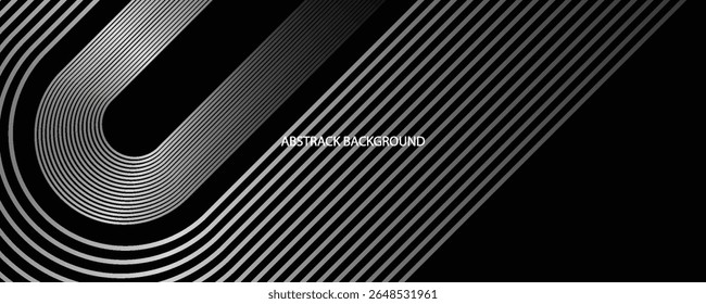 Abstrakter schwarzer Hintergrund mit Kreislinienmuster. Textur der schwarzen Metalllinien. Moderne glänzende schwarze und graue Farbverlauf Linien kreatives Design. Anzug für Tapete, Hintergrund, Banner, Poster.