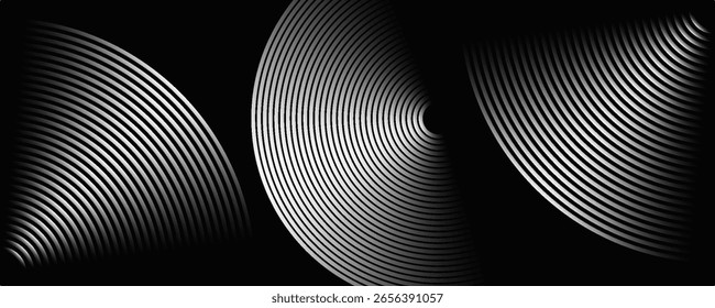 Abstract black background with circle lines pattern. Black metal lines texture. Modern shiny black and gray gradient lines creative design. Suit for wallpaper, backdrop, banner, poster EPS10