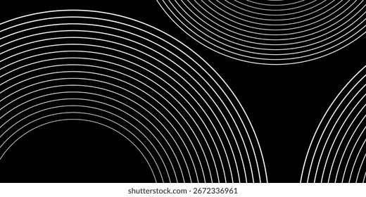 Abstract black background with circle lines pattern. Black metal lines texture. Modern shiny black and gray gradient lines creative design.