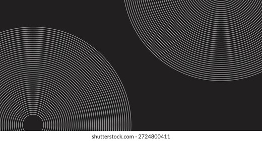 Abstract black background with circle lines pattern. Black metal lines texture. Modern shiny black and gray gradient lines creative design. 