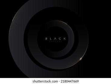 Abstract black background with circle shape. Minimal luxury template design with gold. Vector illustration,