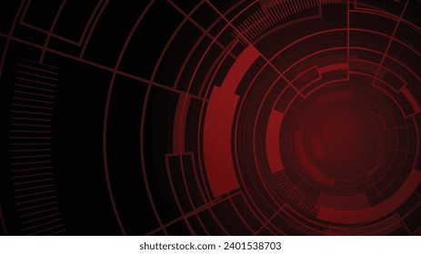 abstract black background of circular round red display futuristic sci fi hud frame profile