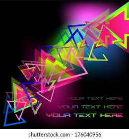 abstract black background with colored triangles. Vector