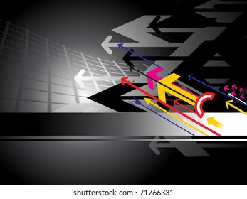 abstract black background with colorful arrowhead, illustration