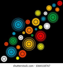 Abstract black background with colorful round shapes