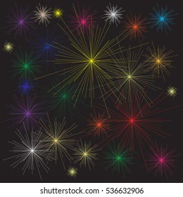 Abstract black background with colorful sparkler. Template for congratulations banners flyers..