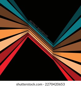 Resumen de fondo negro con líneas de perspectiva coloridas y texto de ejemplo. Papel de pared de la esquina brillante con un patrón lineal