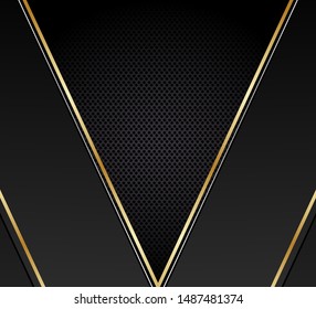 Abstract black background with a combination stripe line gold. Luxury backdrop dark and structure carbon vector design