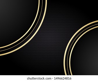 Abstract black background with a combination stripe line gold and gold round