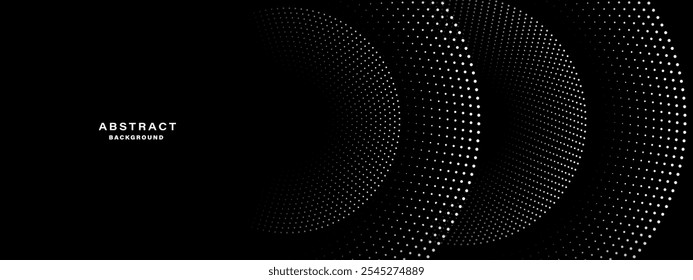 Abstract black background with concentric circles and halftone pattern. Vector illustration.