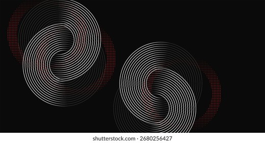 Abstract black background with concentric circles and halftone pattern. Vector illustration.Red line with white architecture futuristic background minimal concept vector illustration subtle design. .