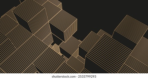 Abstract black background from cubes and lines. Linear geometric drawing. Vector illustration.