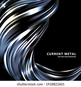 Abstract black background. Current metal wave. Vector illustration