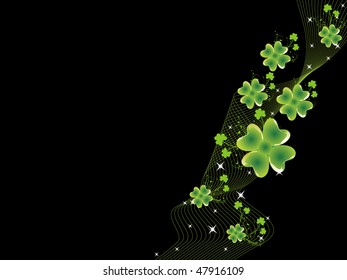 abstract black background with curve wave, shamrock