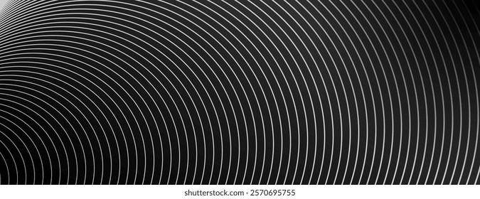 Abstract black background with curved lines. The black background features a sleek, modern style with a smooth black texture. Circle pattern background vector. Gray background.