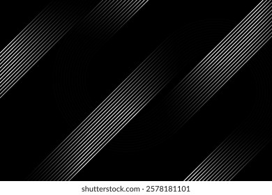 Abstract Black Background with Curved Silver Lines - Modern Minimalist Wave Pattern Digital Art