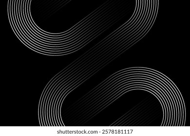 Abstract Black Background with Curved Silver Lines - Modern Minimalist Wave Pattern Digital Art