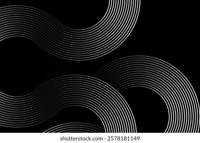 Abstract Black Background with Curved Silver Lines - Modern Minimalist Wave Pattern Digital Art