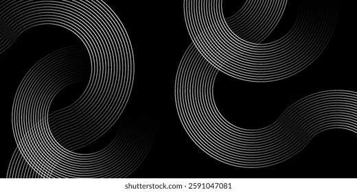 Abstract Black Background with Curved Silver Lines - Modern Minimalist Wave Pattern Digital Art