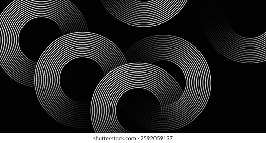 Abstract Black Background with Curved Silver Lines - Modern Minimalist Wave Pattern Digital Art