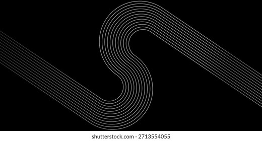 Abstract Black Background with Curved Silver Lines - Modern Minimalist Wave Pattern Digital Art