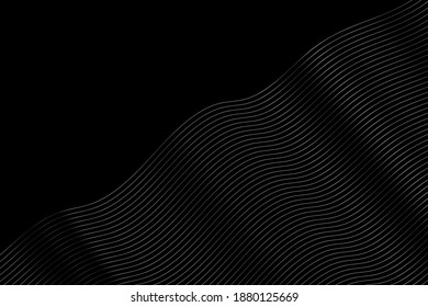 Resumen de fondo negro con líneas diagonales onales onduladas curvas. Textura vectorial abstracta oscura moderna.